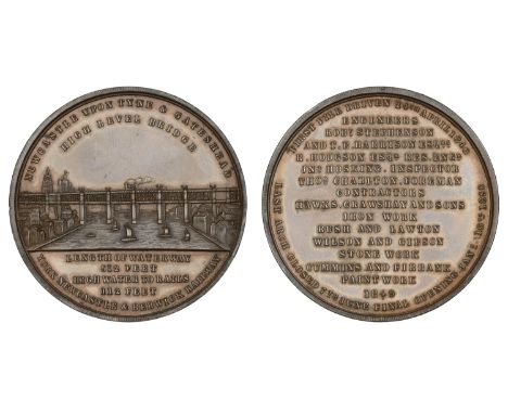 Opening of the Newcastle-upon-Tyne High Level Bridge, 1850, a copper medal, unsigned, view of bridge, rev. first pile driven,