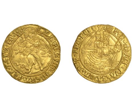Henry VIII (1509-1547), First coinage, Angel, mm. crowned portcullis (with chains), saltire stops, 5.07g/11h (SCBI Schneider 