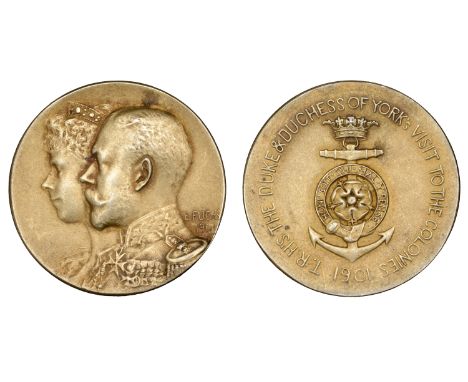 Duke and Duchess of York, Visit to the Colonies, 1901, a silver-gilt medal by E. Fuchs, conjoined busts left, rev. rose and g