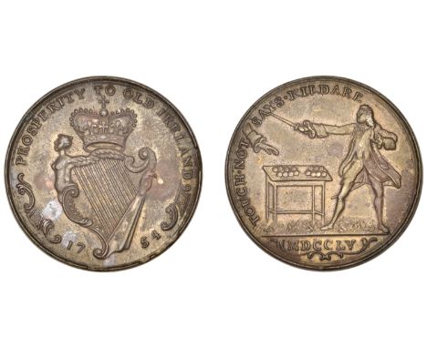 Irish Surplus Revenue Dispute, 1755, a pinchbeck medal, unsigned [by J. Roche?], crowned Irish harp, rev. Earl of Kildare sta