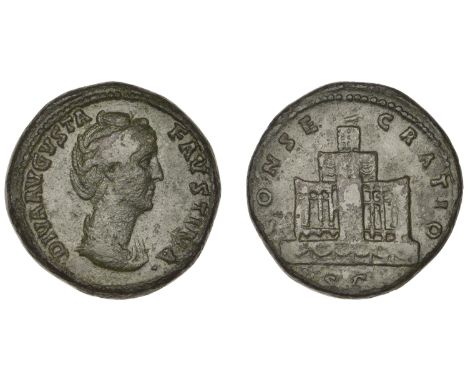 Roman Imperial Coinage, Diva Faustina Senior, Sestertius, 141-6, draped bust right, rev. three-storey funeral pyre, 25.10g (R