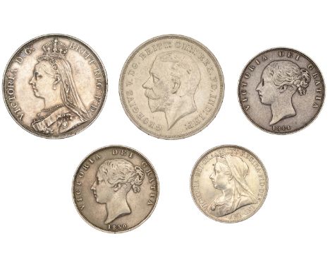 Victoria, Halfcrowns (2), 1844, 1850 (S 3888); together with other silver coins (3), 1892-1935 [5]. First two fine, others be