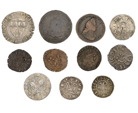 France, Charles VI (1380-1422), Guénar, 4th issue, Rouen, 2.72g/12h (Dup. 377c); CAMBRAI, Gui de Collèmede (1296-1306), Sterl