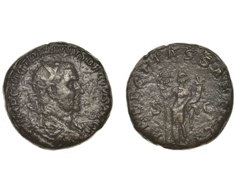 Roman Imperial Coinage, Trajan Decius, Double-Sestertius, 249-51, radiate and cuirassed bust right, rev. Felicitas standing l