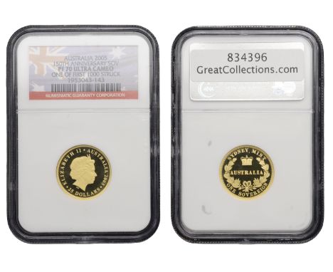 Australia, Elizabeth II, Proof 25 Dollars/Sovereign, 2005, 150th Anniversary of the Sydney Sovereign. Mint state, one of the 