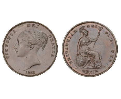 Victoria (1837-1901), Penny, 1858, w.w. on truncation (BMC 1518; S 3948). Extremely fine, reverse with a little original colo