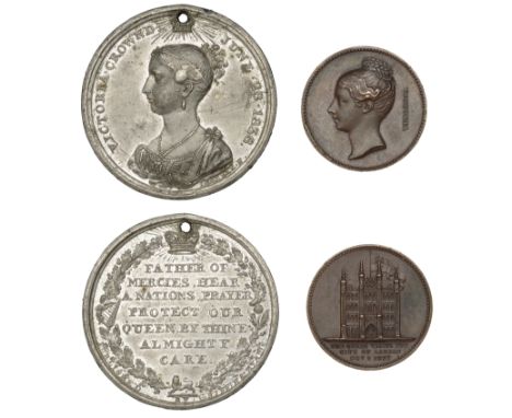 Victoria, Visit to the City of London, 1837, a copper medalet by W. Wyon, 22mm (W & E 73; BHM 1777); Victoria, Coronation, 18