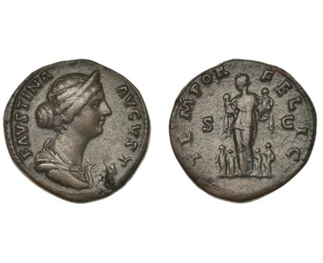 Roman Imperial Coinage, Faustina Junior, Sestertius, 161-76, diademed and draped bust right, rev. Empress standing left, surr