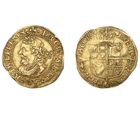 James I (1603-1625), Third coinage, Quarter-Laurel, mm. trefoil, fourth bust, beaded inner circle on obv., wire line on rev.,