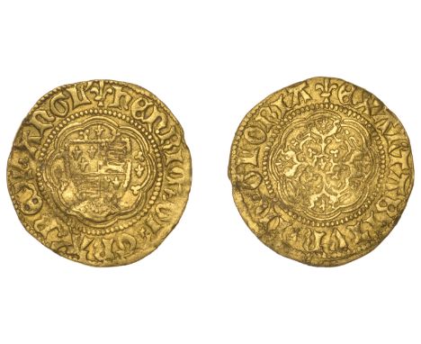 Henry VI (First reign, 1422-1461), Annulet issue, Quarter-Noble, Calais, mm. large lis, three lis around shield, reads di, 1.