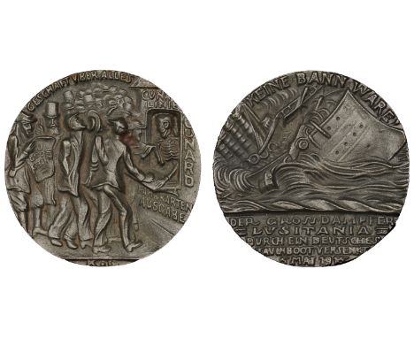 Sinking of the SS Lusitania, 1915, a cast English copy of the medal by K. Goetz, similar, 55mm (BHM 4118; E 1941A, type c). E