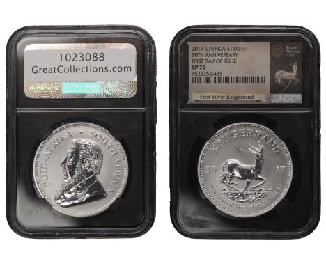 South Africa, Republic, Proof silver Krugerrand, 2017. As struck, first day of issue [slabbed NGC SP 70, in black holder] £80