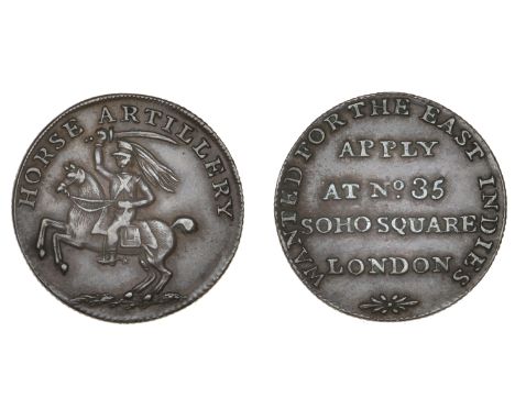 East India Company, a copper recruiting ticket, unsigned and undated, artilleryman on horseback left, rev. legend, 20mm (W 25