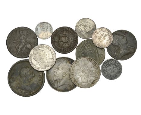William III, Shilling, 1696, first bust (S 3497); George III, Sixpence 1816 (S 3791); William IV, Britannia Groat, 1836 (S 38