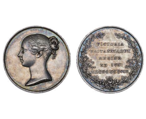 Victoria, Accession, 1837, a silver medal by W. Wyon, similar, 36mm (W & E 46; BHM 1764; E 1297). Cleaned at one time and now