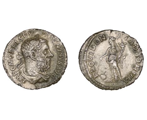Roman Imperial Coinage, Macrinus, Denarius, 217-18, laureate and draped bust right, rev. Providentia standing left, holding w