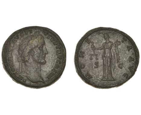 Roman Imperial Coinage, Antoninus Pius, Sestertius, 140-4, laureate bust right, rev. Moneta standing left, 23.24g (RIC 610; B