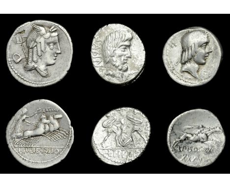 Roman Republican Coinage, L. Calpurnius Piso Frugi, Denarius, c. 90, laureate head of Apollo right, trefoil of pellets behind