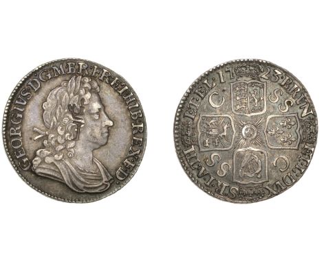 George I (1714-1727), Shilling, 1723 ss c, first bust (ESC 1586; S 3647). Unidentified countermark on obverse, otherwise good