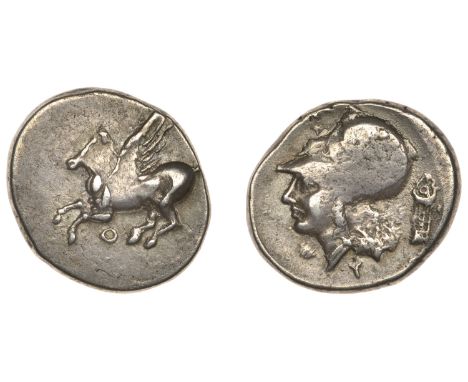 Greek Coinages, AKARNANIA, Thyrrheium, Stater, 320-280, Pegasos flying left, θ below, rev. helmeted head of Athena left, ear-