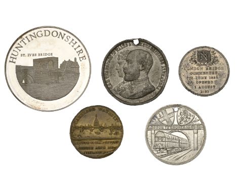 Opening of London Bridge, 1831, medals (2), in white metal by B. Wyon, 27mm (BHM 1545), in brass, unsigned, unsigned, 29mm (B