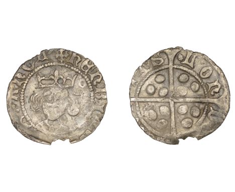 Henry VI (First reign, 1422-1461), Leaf-Trefoil issue, Penny, London, mm. cross IIIb on obv., obscured on rev., leaf on breas