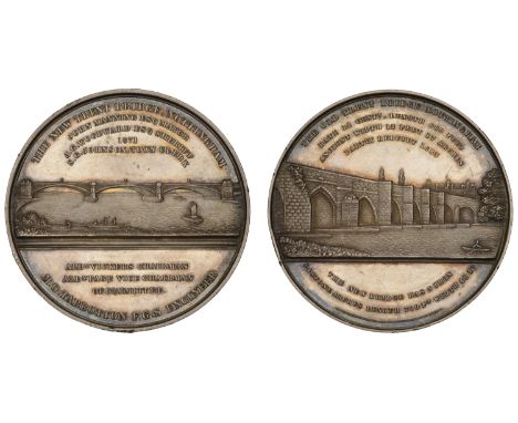 Completion of the New Trent Bridge, Nottingham, 1871, a silver medal by R. Allen & Son, view of the New Trent bridge spanning