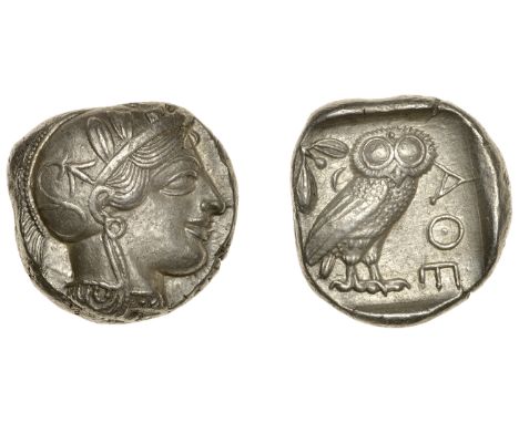 Greek Coinages, ATTICA, Athens, Tetradrachm, late standardised type, c. 440-405, helmeted head of Athena right, rev. owl stan