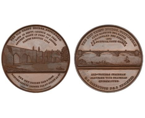 Completion of the New Trent Bridge, Nottingham, 1871, a copper medal by R. Allen & Son, view of the New Trent bridge spanning