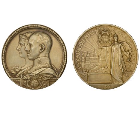 SPAIN, International Exposition, Barcelona, 1929, a silver-gilt medal by A. Parera, conjoined busts of Alfonso XIII and Victo