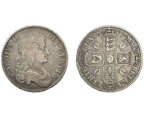 Charles II (1660-1685), Crown, 1677, third bust, edge vicesimo nono (ESC 398; S 3358). Good fine, but some light scratches £2