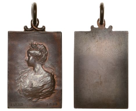 Princess Beatrice, 1899, a uniface copper plaquette by E. Fuchs, draped bust left, 25 x 18mm (W & E –). About extremely fine 