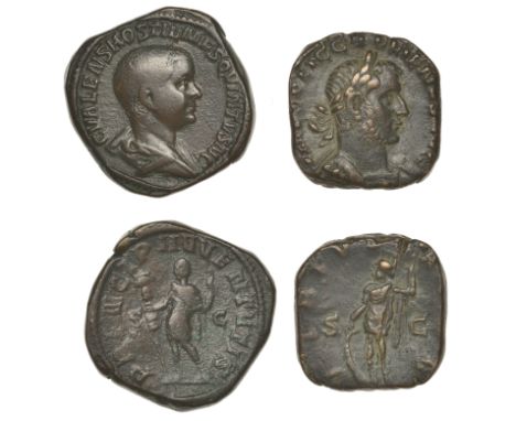 Roman Imperial Coinage, Hostilian (as Cæsar), Sestertius, 251, rev. Hostilian standing left, holding spear and standard, 24.5