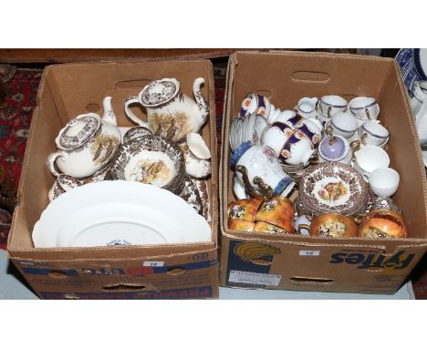 Two boxes of ceramics to include Palissy tea/dinner service in the game series pattern, Gladstone china teawares etc.