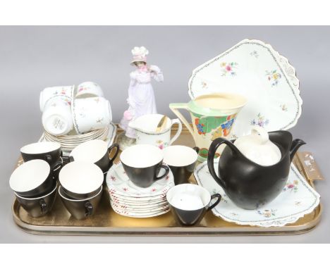 A part Shelley tea service along with a Midwinter style craft tea service and Royal Worcester figurine etc.