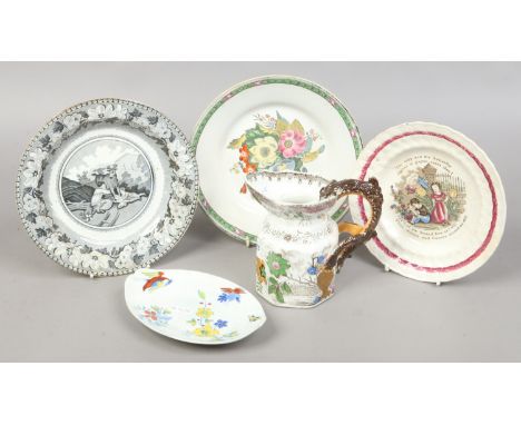 A collection of early 19th century English pottery including a Twigg jug, Kilnhurst plate and Don etc.
