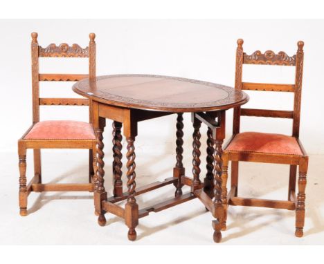 A 19th century Victorian&nbsp; solid carved oak drop leaf / gate leg dining table. The table being raised on turned legs with