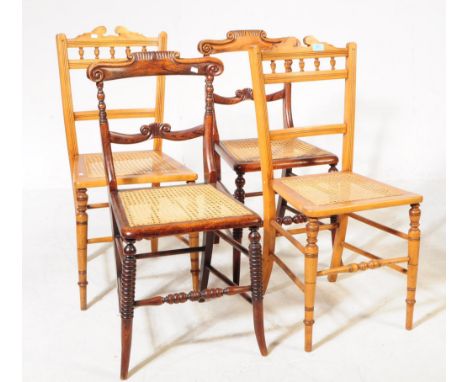 A pair of early 19th century Regency North Country type mahogany and rattan halls chairs with bobbin turned legs, together wi