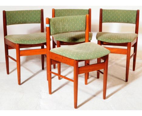 Scandart - A set of four vintage mid 20th century Scandart Ltd teak wood dining chairs. The chair raised on rounded tapered s