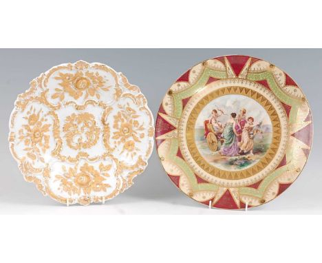 A late 19th century Meissen Dresden footed bowl, having moulded reserves of flowers and foliage, all within a C-scroll and sh