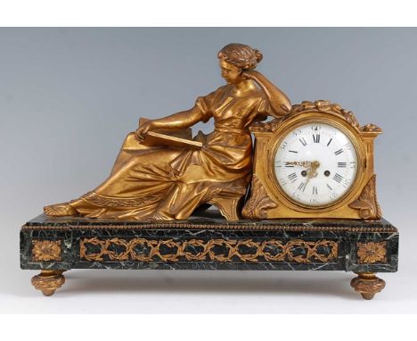 A mid-19th century French gilt bronze and grey marble mantel clock 'Pendule a la Geoffrin' after Marie-Therese Rodet Geoffrin