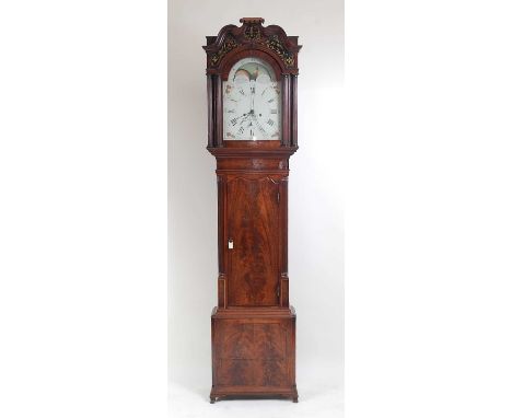 J Taylor of Liverpool - an early 19th century mahogany longcase clock, the hood having vere eglise painted glass frieze and d