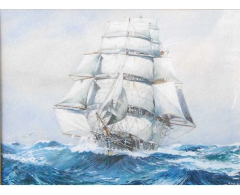 R. Tetley - The clipper ship Lightning in choppy seas, watercolour and gouache, signed lower right, 17 x 23.5cm 