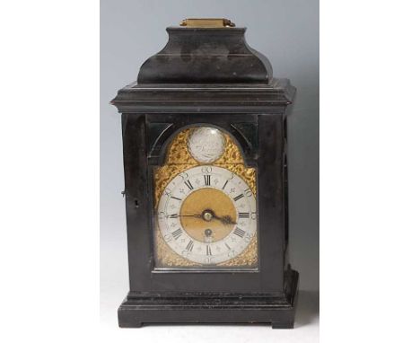 *Joseph Gray of Durham - a George III ebony veneered bracket clock, having a caddy top, arched brass dial with signed convex 