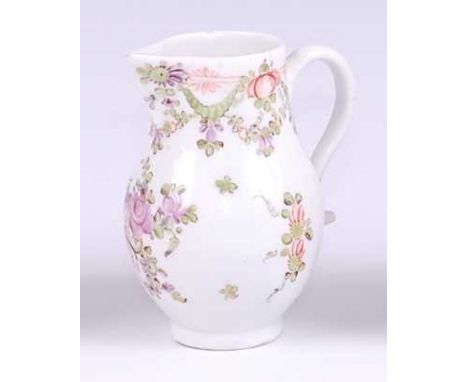 A Lowestoft porcelain sparrow-beak cream jug, polychrome enamel decorated in the Curtis pattern, circa 1780, h.8.5cm