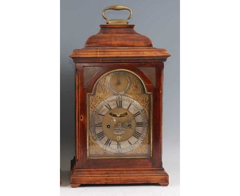 Bartholomew Devis of London - a George III walnut cased bracket clock, having a caddy top over arched brass dial, silvered ch