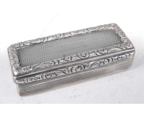 A George IV silver snuff-box, having engine turned and chased hinge cover, gilt-washed interior, 2.6oz, maker Edward Smith, B