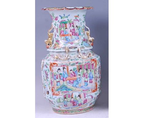 A 19th century Chinese Canton vase, enamel decorated with reserves of figure scenes within borders decorated with insects, fl