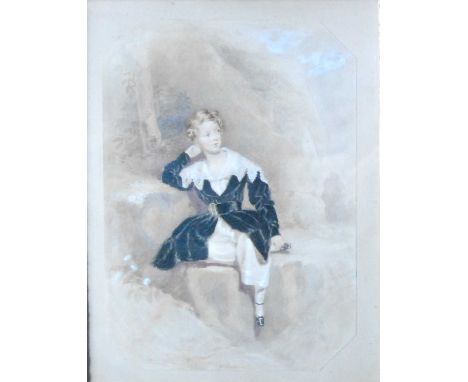 *William Buckler (1814-1884) - Portrait of a young girl, wearing a belted black tunic and white lace collar, watercolour with