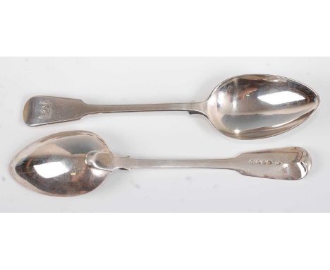 A pair of George III silver tablespoons, in the Fiddle pattern, having armorial engraved terminals, 5.2oz, maker Paul Storr, 